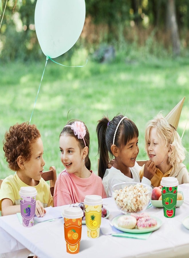 JarThenaAMCS 90 Set Fruit Disposable Coffee Cups with Lids and Sleeves Strawberry Watermelon Orange Pineapple Grape Kiwi Paper Drinking Cups for?Fruit Party Supplies - Image 5